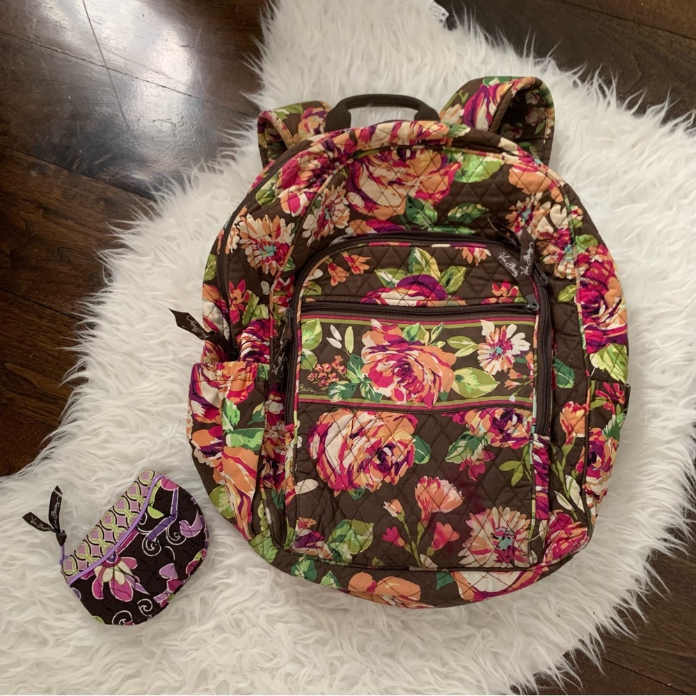 Vera Bradley backpack + bonus zipper coin pouch pre-loved condition English Rose